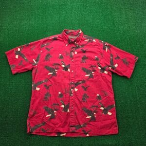 Woodland Trail Shirt Mens Large Red Bald Eagle Allover Print Nature Wildlife